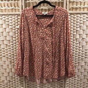 West K Red and Pink Rose Women Long Sleeve Blouse Size Medium